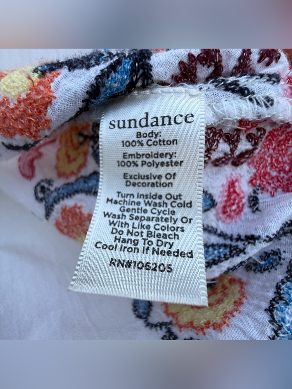 Sundance Embroidered White Peasant Blouse with Multi-Color Floral Motif size S - Picture 4 of 6